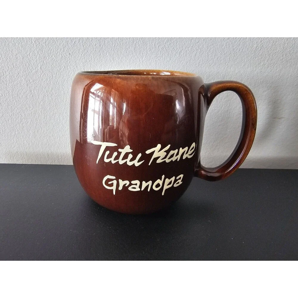 Kava Craft Hawaiian Brown Coffee Cup Mug Tutu Kane Grandpa Cool Detail On Back - Picture 1 of 4